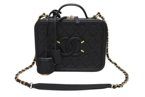 新品同様 CHANEL シャネル CCフィリグリー バニティバッグ ショルダーバッグ 28番台 キャビアスキン ブラック ゴールド金具 中古 4b004233