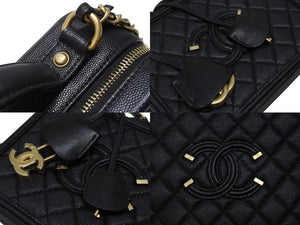 新品同様 CHANEL シャネル CCフィリグリー バニティバッグ ショルダーバッグ 28番台 キャビアスキン ブラック ゴールド金具 中古 4b004233