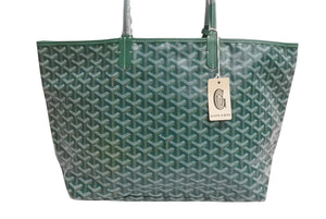 新品未使用 GOYARD ゴヤール サンルイPM バッグ トートバッグ STLOUIPMLTY09CL09P PVC レザー ヘリンボーン グリーン 中古 4b004235