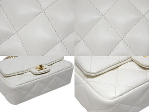 CHANEL シャネル トップハンドル ミニフラップ チェーンショルダーバッグ シャイニーカーフスキン ホワイト ゴールド金具 美品 中古 4b004238