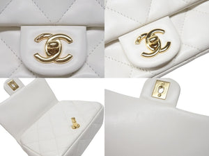 CHANEL シャネル トップハンドル ミニフラップ チェーンショルダーバッグ シャイニーカーフスキン ホワイト ゴールド金具 美品 中古 4b004238