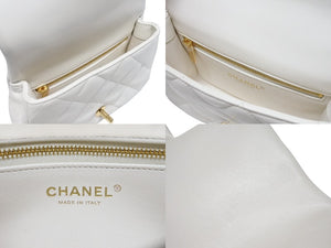 CHANEL シャネル トップハンドル ミニフラップ チェーンショルダーバッグ シャイニーカーフスキン ホワイト ゴールド金具 美品 中古 4b004238