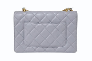 CHANEL シャネル マトラッセ チェーンショルダーバッグ ハンドバッグ IC ラムスキン グレー ゴールド金具 美品 中古 4b004239
