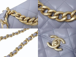 CHANEL シャネル マトラッセ チェーンショルダーバッグ ハンドバッグ IC ラムスキン グレー ゴールド金具 美品 中古 4b004239