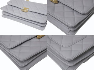 CHANEL シャネル マトラッセ チェーンショルダーバッグ ハンドバッグ IC ラムスキン グレー ゴールド金具 美品 中古 4b004239