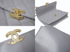 CHANEL シャネル マトラッセ チェーンショルダーバッグ ハンドバッグ IC ラムスキン グレー ゴールド金具 美品 中古 4b004239