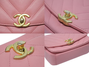 CHANEL シャネル Vステッチ 2WAYバッグ ショルダーバッグ ハンドバッグ 29番台 ピンク ゴールド金具 美品 中古 4b004240
