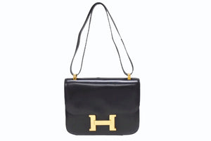 HERMES エルメス コンスタンス 23 ショルダーバッグ ボックスカーフ ブラック ゴールド金具 ○N刻印 (1984年製) 中古 4b004241