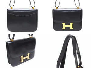 HERMES エルメス コンスタンス 23 ショルダーバッグ ボックスカーフ ブラック ゴールド金具 ○N刻印 (1984年製) 中古 4b004241