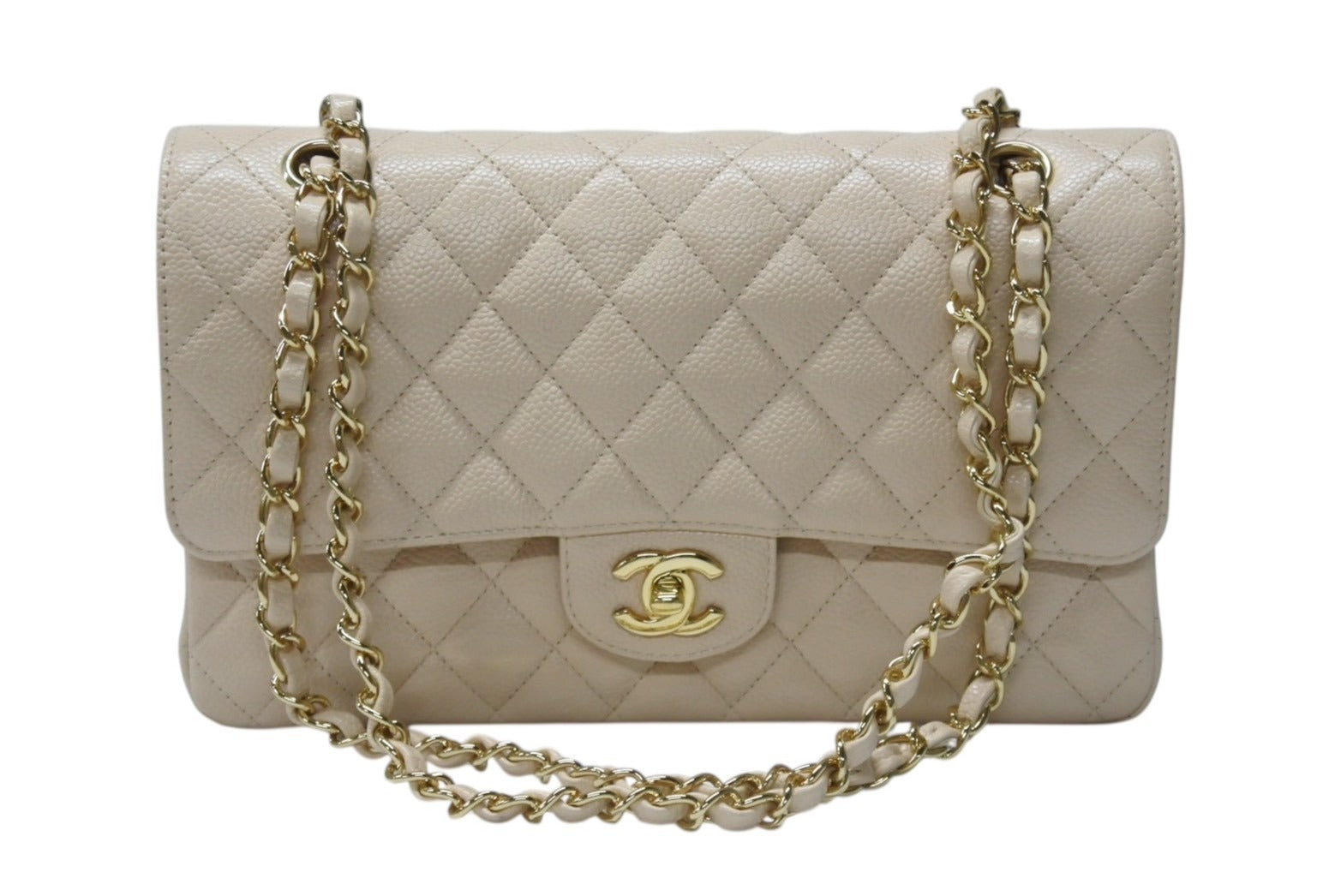 Chanel(シャネル)A14194ベージュキャビア シルバー 極美品 CHANEL シャネル マトラッセ25 Wフラップ Wチェーン