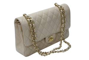 極美品 CHANEL シャネル マトラッセ25 Wフラップ Wチェーンショルダーバッグ 13番台 キャビアスキン A1112 ベージュ ゴールド金具 中古 4b004244