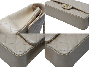 極美品 CHANEL シャネル マトラッセ25 Wフラップ Wチェーンショルダーバッグ 13番台 キャビアスキン A1112 ベージュ ゴールド金具 中古 4b004244
