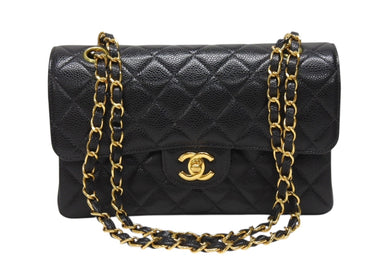 極美品 CHANEL シャネル マトラッセ23 Wフラップ Wチェーン ショルダーバッグ 6番台 キャビアスキン ココマーク ブラック ゴールド金具 中古 4b004245