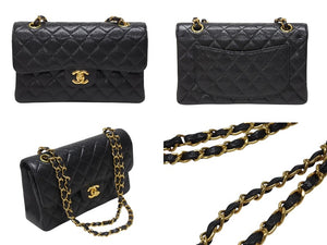 極美品 CHANEL シャネル マトラッセ23 Wフラップ Wチェーン ショルダーバッグ 6番台 キャビアスキン ココマーク ブラック ゴールド金具 中古 4b004245