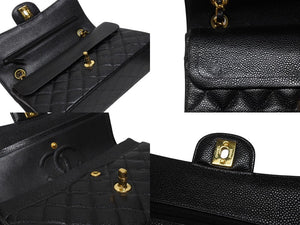 極美品 CHANEL シャネル マトラッセ23 Wフラップ Wチェーン ショルダーバッグ 6番台 キャビアスキン ココマーク ブラック ゴールド金具 中古 4b004245