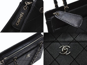 極美品 CHANEL シャネル マトラッセライン チェーンショルダーバッグ キャビアスキン ブラック シルバー金具 中古 4b004247