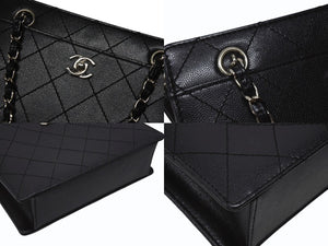 極美品 CHANEL シャネル マトラッセライン チェーンショルダーバッグ キャビアスキン ブラック シルバー金具 中古 4b004247
