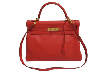 HERMES エルメス KELLY ケリー 32 内縫い 2WAY バッグ ヴォーガリバー ルージュヴィフ ゴールド金具 □D刻印 2000年製 美品 中古 4b004248