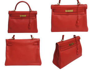 HERMES エルメス KELLY ケリー 32 内縫い 2WAY バッグ ヴォーガリバー ルージュヴィフ ゴールド金具 □D刻印 2000年製 美品 中古 4b004248