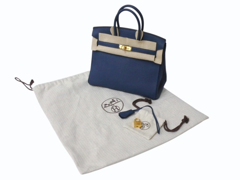新品未使用 HERMES エルメス ハンドバッグ B刻印 バーキン25 ブルードプリュス ゴールド金具トゴ 中古 4b004251