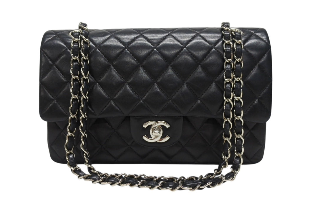 CHANEL シャネル マトラッセ25 Wフラップ Wチェーンショルダーバッグ 5番台 A1112 ラムスキン ブラック シルバー金具 美品 中古 4b004257