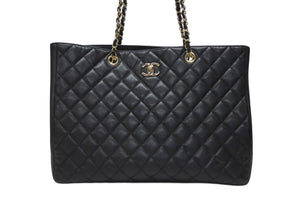 CHANEL シャネル ココマーク マトラッセライン チェーントートバッグ ラージ A91046 23番台 キャビアスキン ブラック ゴールド金具 美品 中古 4b004258