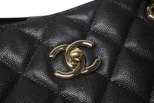 CHANEL シャネル ココマーク マトラッセライン チェーントートバッグ ラージ A91046 23番台 キャビアスキン ブラック ゴールド金具 美品 中古 4b004258