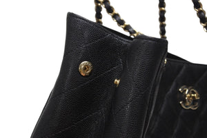 CHANEL シャネル ココマーク マトラッセライン チェーントートバッグ ラージ A91046 23番台 キャビアスキン ブラック ゴールド金具 美品 中古 4b004258