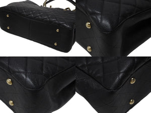 CHANEL シャネル ココマーク マトラッセライン チェーントートバッグ ラージ A91046 23番台 キャビアスキン ブラック ゴールド金具 美品 中古 4b004258