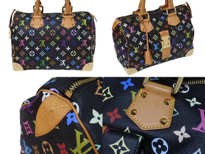 極美品 LOUIS VUITTON ルイヴィトン スピーディ30 村上隆 ハンドバッグ M92642 モノグラム マルチカラー ブラック 中古 4b004259