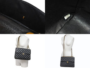 極美品 CHANEL シャネル マトラッセ30 シングルフラップ チェーン ショルダーバッグ キャビアスキン 7番台 ブラック ゴールド金具 中古 4b004260