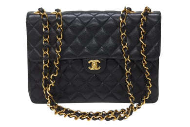 極美品 CHANEL シャネル マトラッセ30 シングルフラップ チェーン ショルダーバッグ キャビアスキン 7番台 ブラック ゴールド金具 中古 4b004260