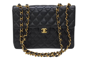 極美品 CHANEL シャネル マトラッセ30 シングルフラップ チェーン ショルダーバッグ キャビアスキン 7番台 ブラック ゴールド金具 中古 4b004260