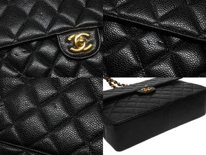 極美品 CHANEL シャネル マトラッセ30 シングルフラップ チェーン ショルダーバッグ キャビアスキン 7番台 ブラック ゴールド金具 中古 4b004260