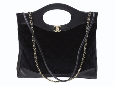 CHANEL シャネル3ココマーク シャネル31 ショルダーバッグ 28番台 ラムスキン ベルベット ブラック ゴールド金具 美品 中古 4b004261