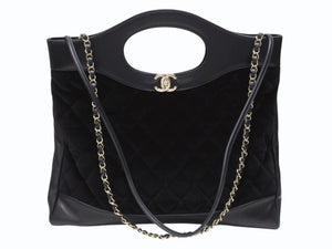 CHANEL シャネル3ココマーク シャネル31 ショルダーバッグ 28番台 ラムスキン ベルベット ブラック ゴールド金具 美品 中古 4b004261