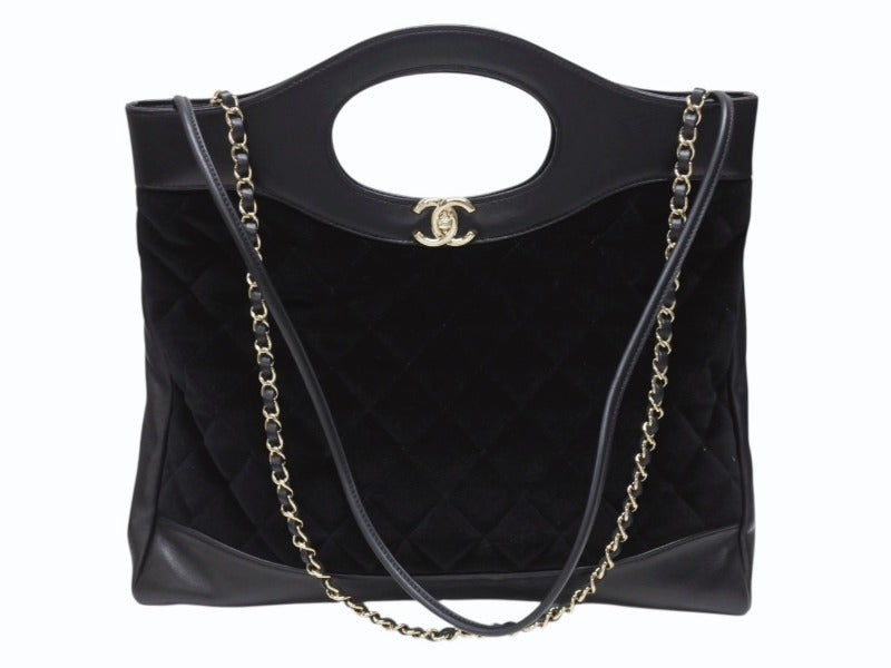 CHANEL シャネル3ココマーク シャネル31 ショルダーバッグ 28番台 ラムスキン ベルベット ブラック ゴールド金具 美品 中古 4b004261