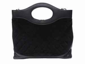 CHANEL シャネル3ココマーク シャネル31 ショルダーバッグ 28番台 ラムスキン ベルベット ブラック ゴールド金具 美品 中古 4b004261
