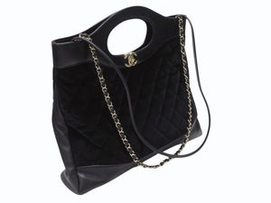 CHANEL シャネル3ココマーク シャネル31 ショルダーバッグ 28番台 ラムスキン ベルベット ブラック ゴールド金具 美品 中古 4b004261