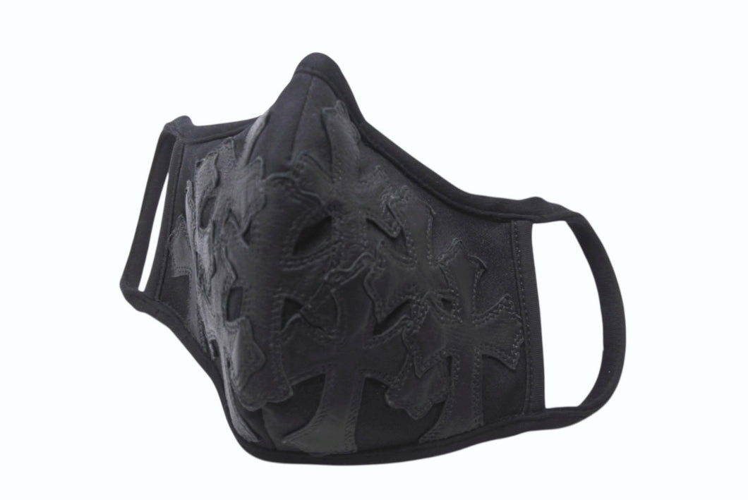 CHROME HEARTS 廃盤 クロムハーツ マスク セメタリークロス ブラックコットンレザー 美品 中古 4b004271 