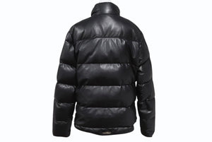 極美品 CHROME HEARTS クロムハーツ レザー ダウンジャケット サイズL クロスボール シルバー925 中古 4b004272 