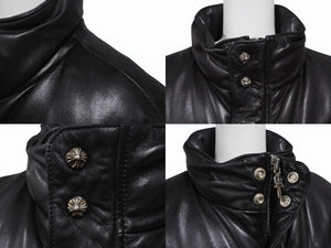 極美品 CHROME HEARTS クロムハーツ レザー ダウンジャケット サイズL クロスボール シルバー925 中古 4b004272 