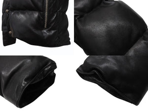 極美品 CHROME HEARTS クロムハーツ レザー ダウンジャケット サイズL クロスボール シルバー925 中古 4b004272 