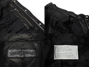 極美品 CHROME HEARTS クロムハーツ レザー ダウンジャケット サイズL クロスボール シルバー925 中古 4b004272 