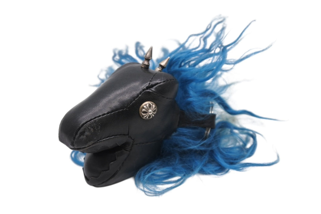 CHROME HEARTS クロムハーツ バッグチャーム ダイナソー 恐竜 クロスボールボタン キーリング レザー シルバー925 ブラック ブルー 美品 中古 4b004275 