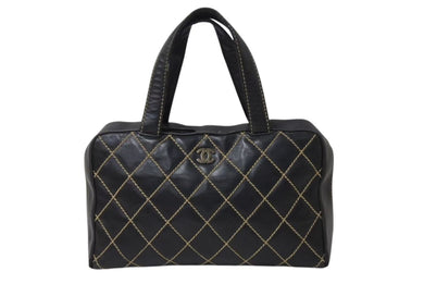 CHANEL シャネル ハンドバッグ ワイルドステッチ ブラック レザー A14692 シルバー金具 6番台 中古 4b004276