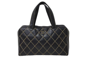 CHANEL シャネル ハンドバッグ ワイルドステッチ ブラック レザー A14692 シルバー金具 6番台 中古 4b004276