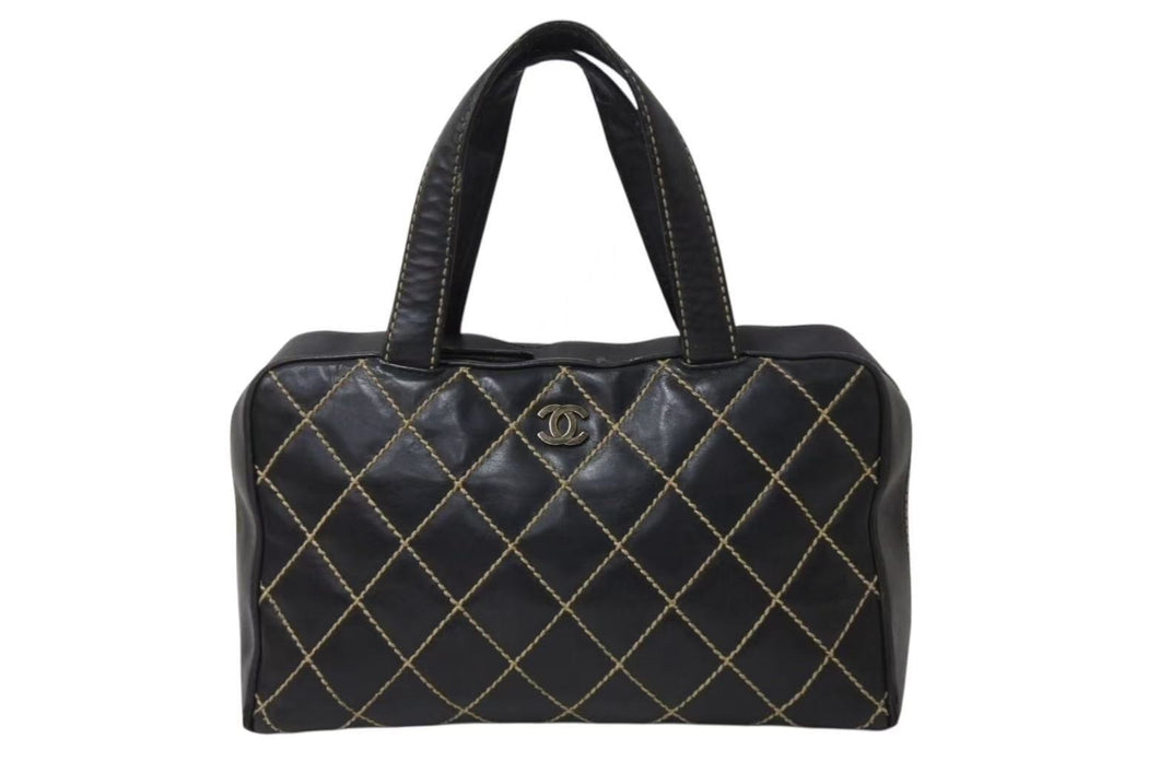CHANEL シャネル ハンドバッグ ワイルドステッチ ブラック レザー A14692 シルバー金具 6番台 中古 4b004276