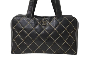 CHANEL シャネル ハンドバッグ ワイルドステッチ ブラック レザー A14692 シルバー金具 6番台 中古 4b004276