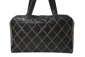 CHANEL シャネル ハンドバッグ ワイルドステッチ ブラック レザー A14692 シルバー金具 6番台 中古 4b004276